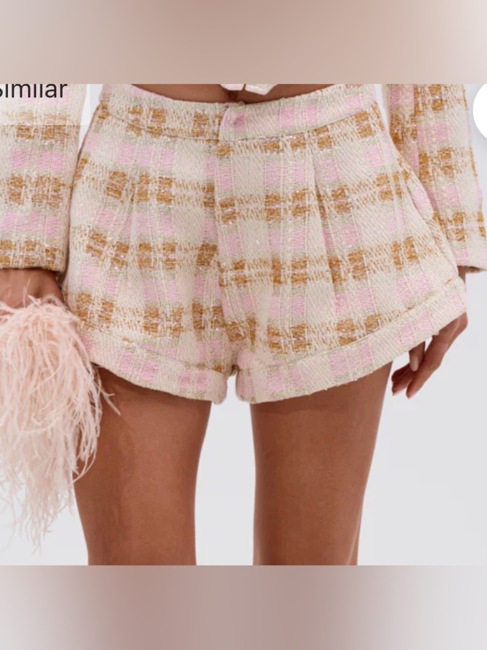 NWT AKIRA Pink & Tan Plaid Tweed High-Waist Shorts size XL